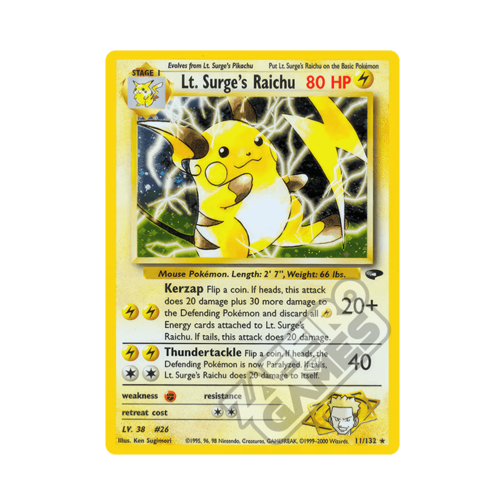 011/132 Lt. Surge's Raichu Holo Unlimited (ENG) - Gym Challenge rr