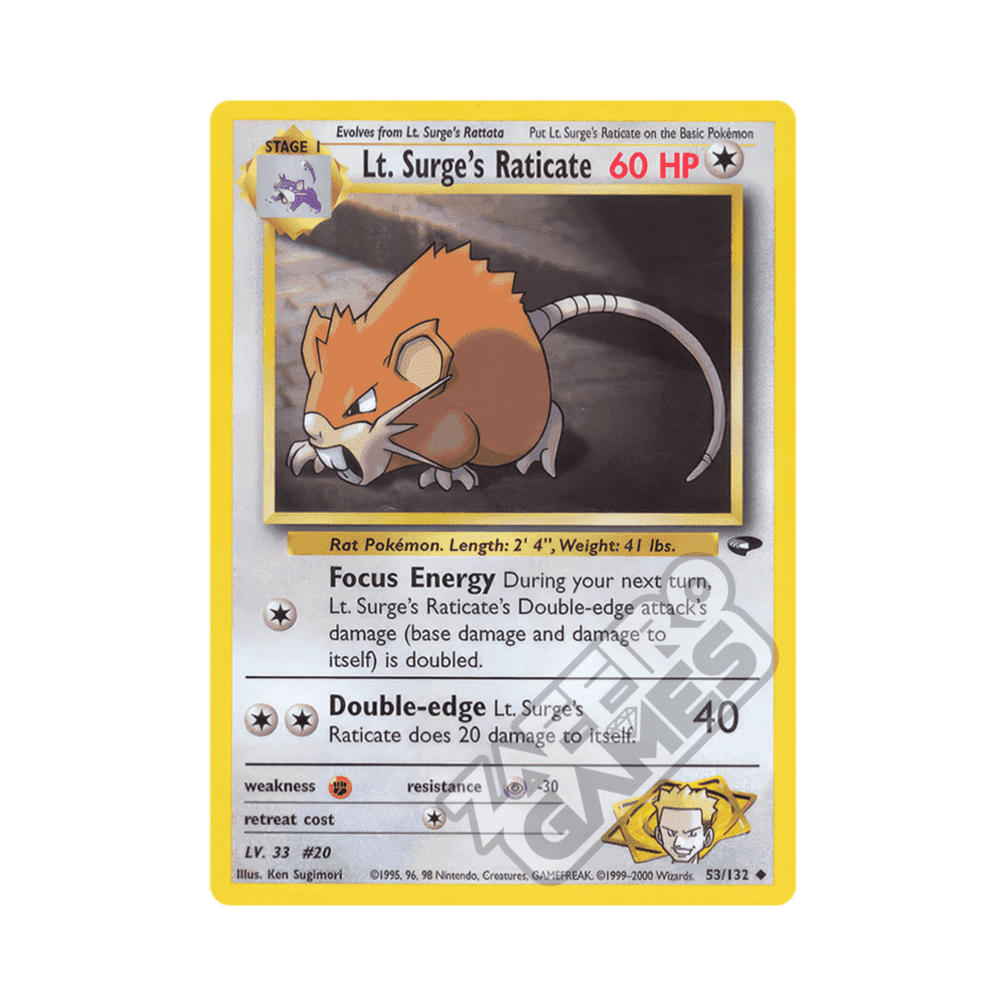 053/132 Lt. Surge's Raticate Non Comune Unlimited (ENG) - Gym Challenge rr