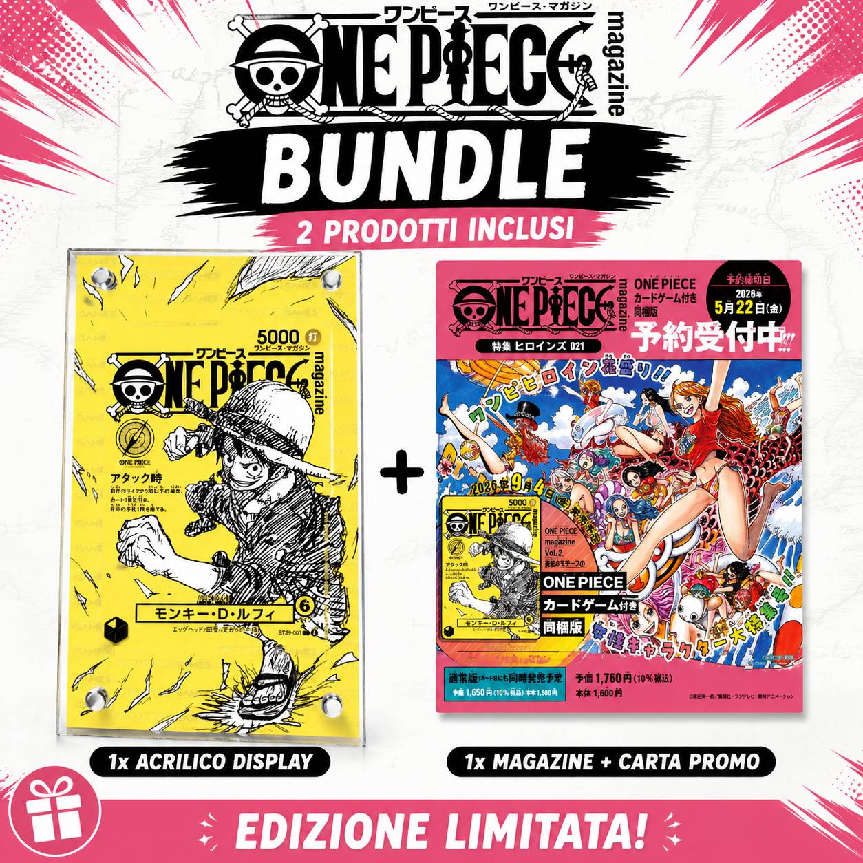 One Piece Card Game – Monkey D. Luffy Promo Card + Magazine Vol.21 + Case Magnetico Extended Art (JAP)